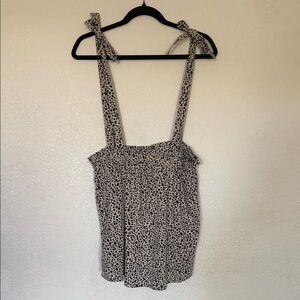 Tie-Shoulder Leopard Print Overall Mini Dress - Beige/Black